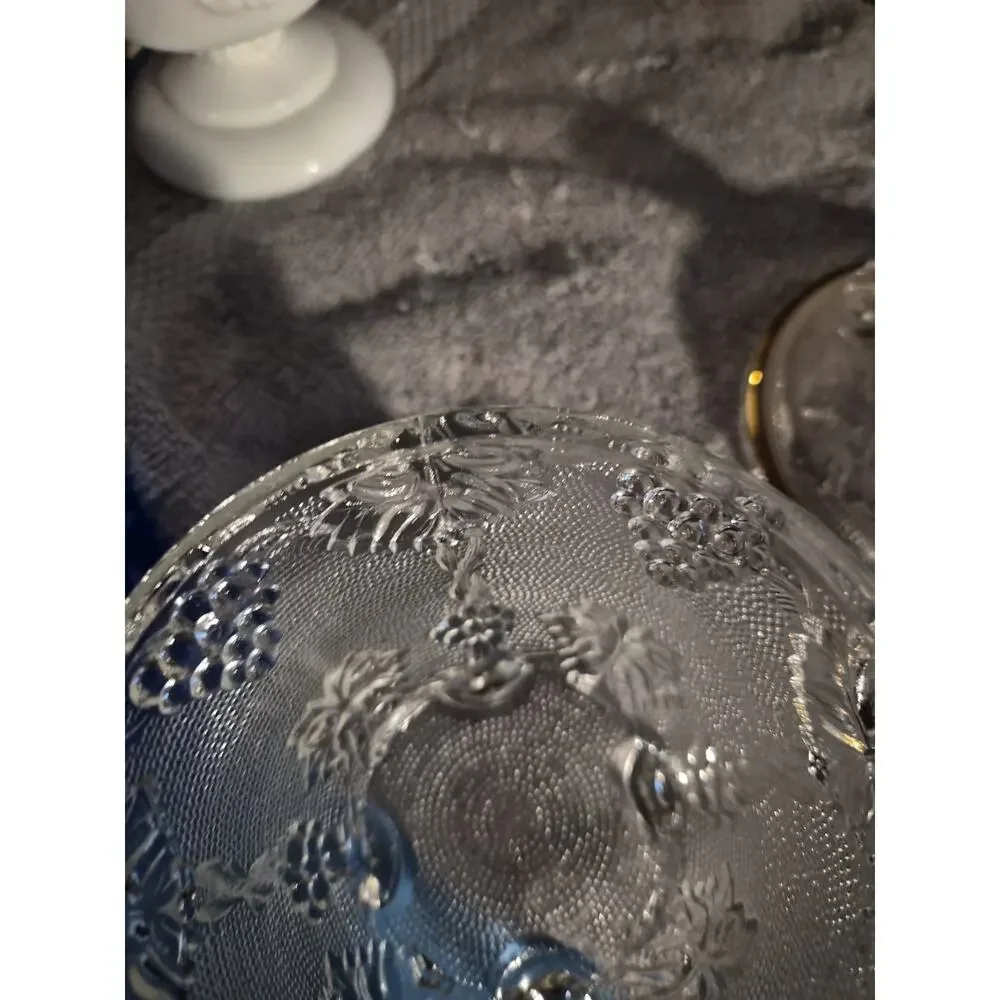Vintage Jeannette Glass Footed Candy Dish With Harvest And Grape Pattern